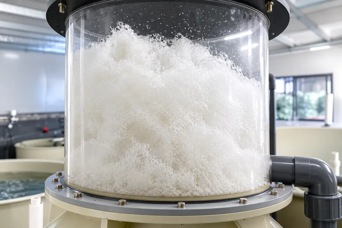 Foam rises to the collection chamber