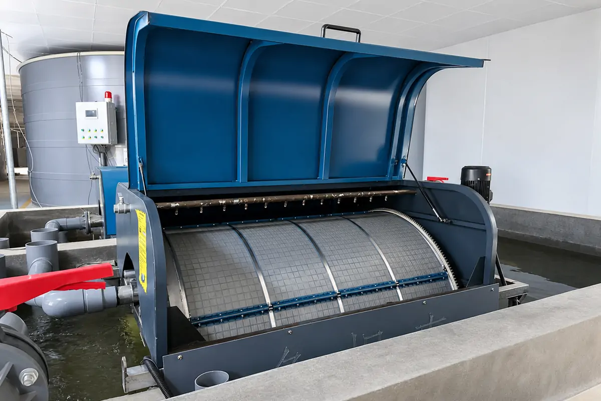 Drum filter for upstream mechanical solids removal