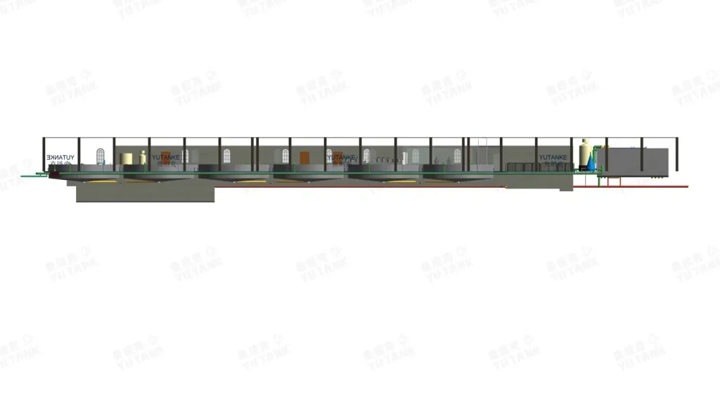 Side elevation showing tank and treatment-equipment profiles.