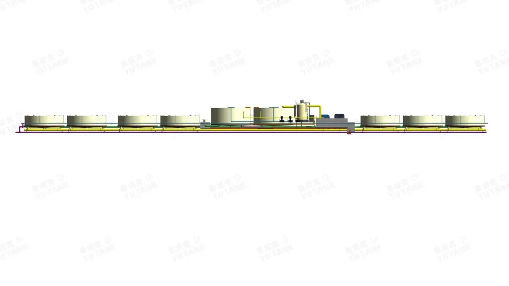 Side elevation showing tank and treatment-equipment profiles.