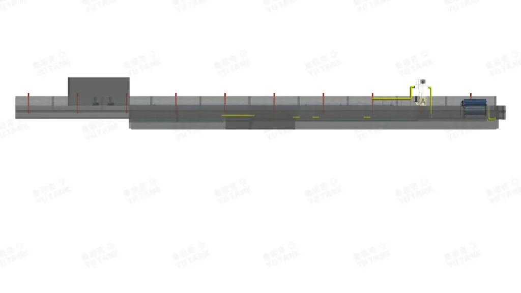 Side elevation showing tank and treatment-equipment profiles.