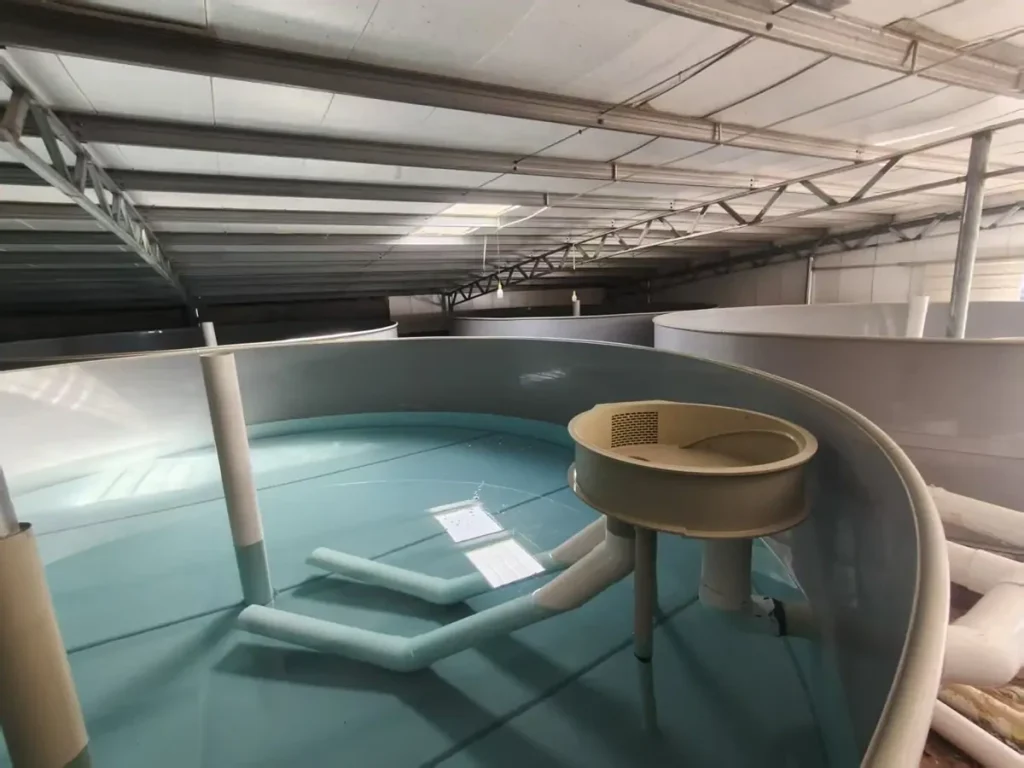 Water-filled circular tank with a central standpipe and branching internal pipes.
