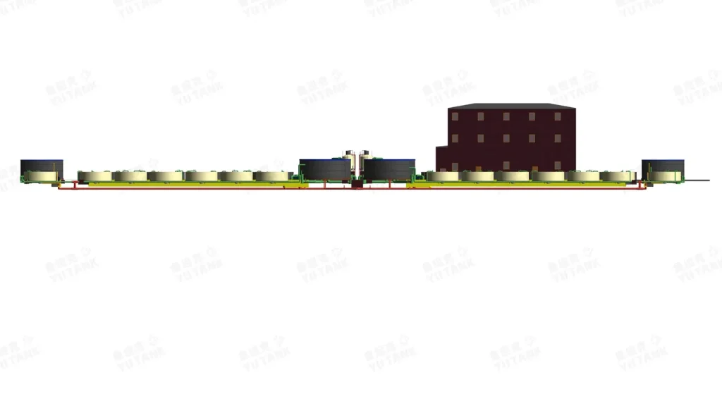 Side elevation showing tank and treatment-equipment profiles.